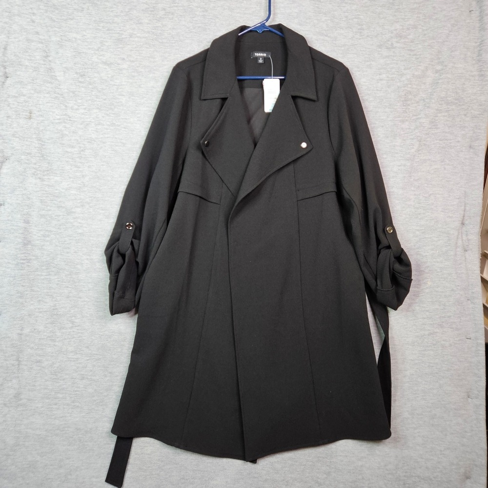 Torrid Crepe Trench Coat Open Front Roll Tab Sleeve Belted Size 2 US Sz 18
